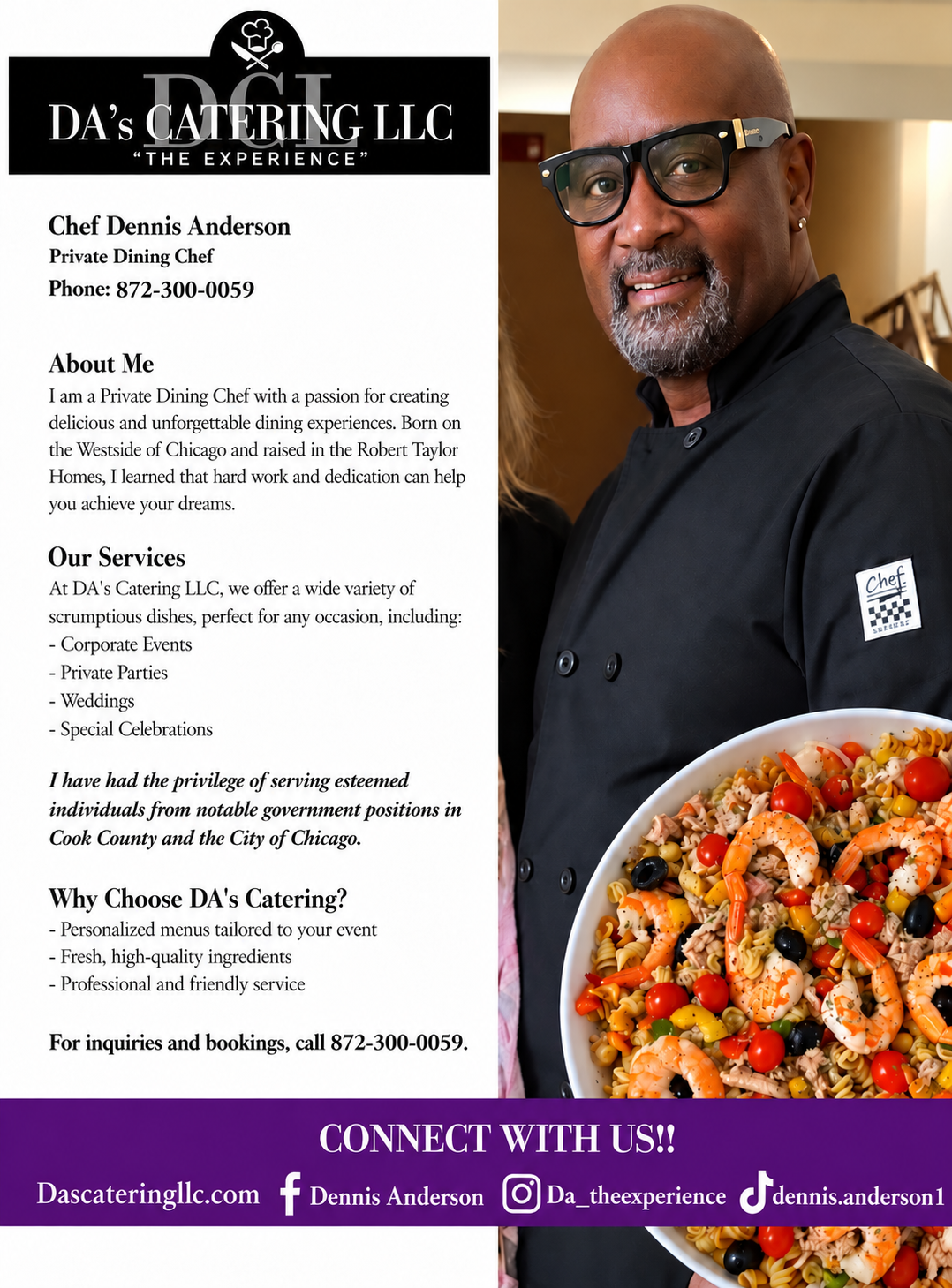 Chef Dennis Anderson and DA's Catering services